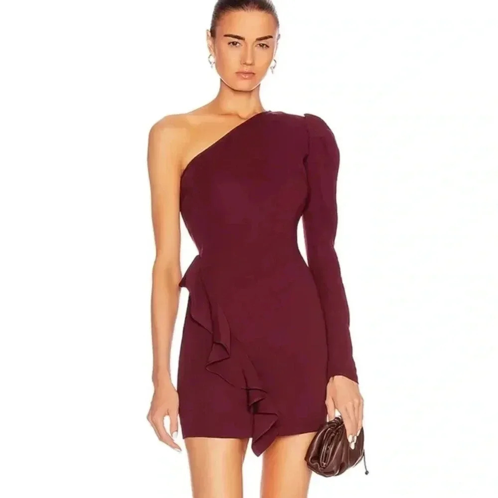 Iro Burgundy Azad One Shoulder Dress